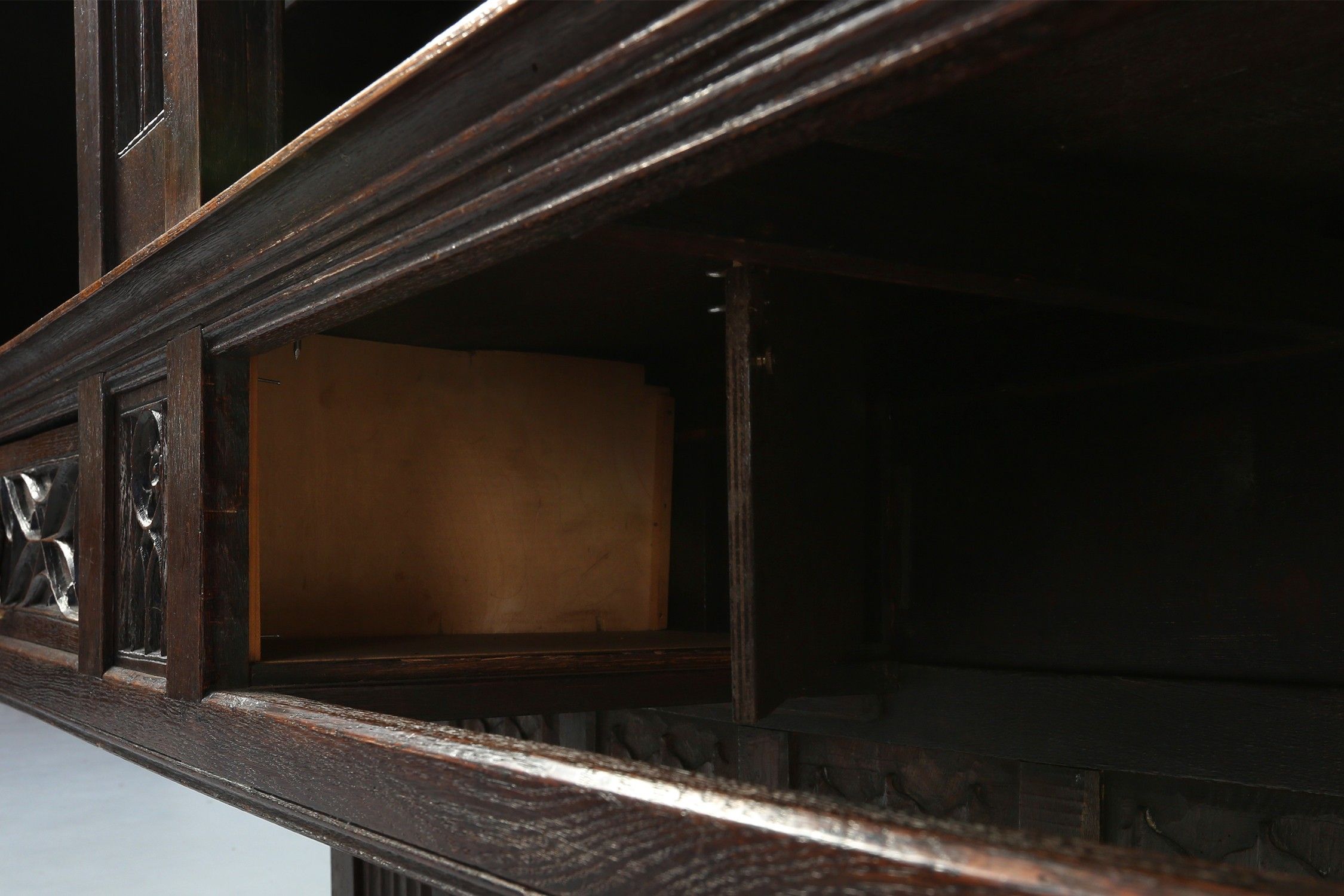 Neo-gothic cabinet in oak with concealed storage and rich decorations, France, 1850sthumbnail